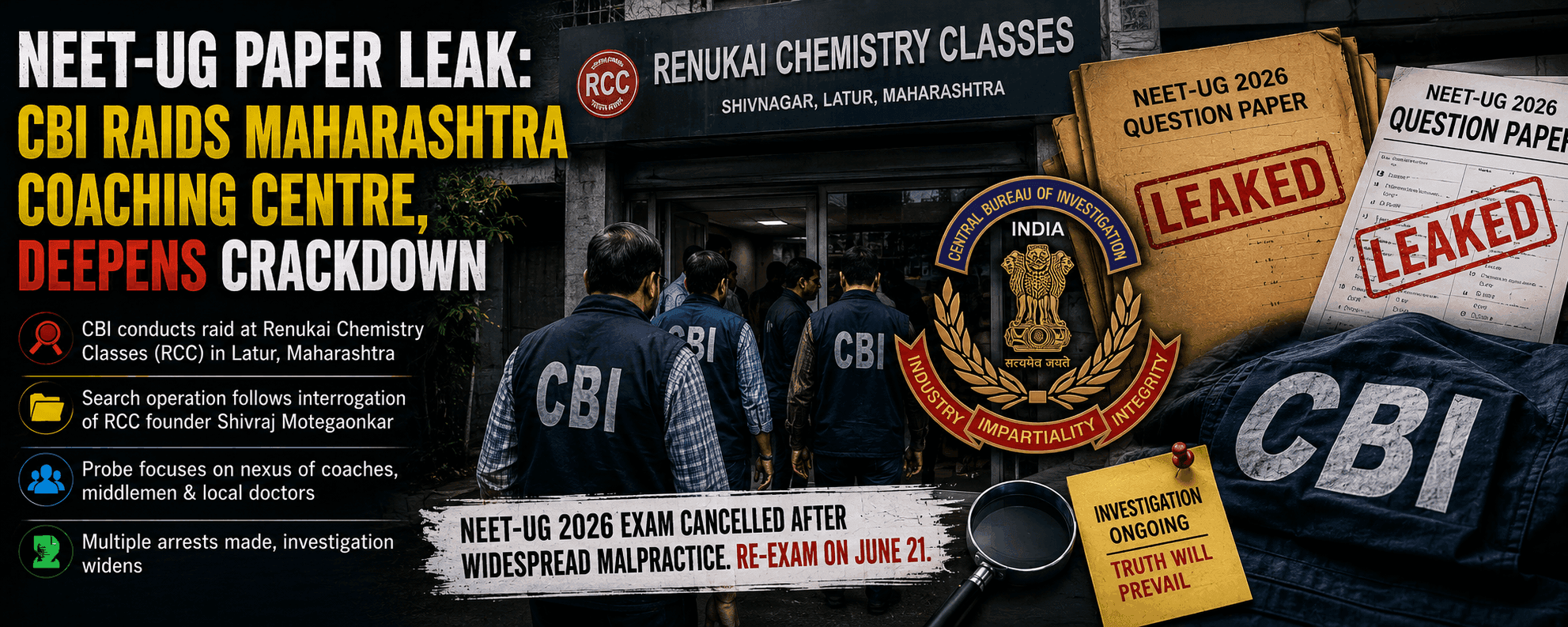 NEET-UG पेपर लिक: CBI ले महाराष्ट्रको कोचिङ सेन्टरमा छापा, अनुसन्धान थप तीव्र