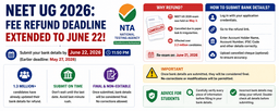 NEET UG 2026: शुल्क फिर्ताको अन्तिम मिति जुन २२ सम्म थपियो